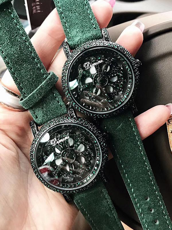 Green Diamond Leather Women's Watch