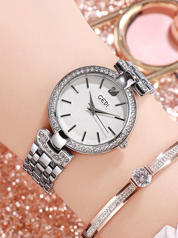 Women's Watch Round Shape With Diamond Elegant stainless steel strap fashion watch