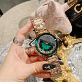 Women's Watch Irregular Mirror green diamond large dial Stainless Steel Strap elegant watch