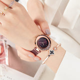Women's watch with diamond inlaid steel mesh belt