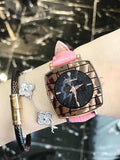 Starry Square Leather Strap Women's Watch