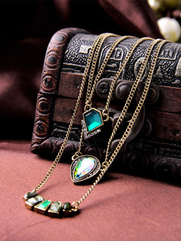 Three-layer Green Necklace