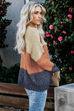 Brown Color Block Netted Texture Pullover Sweater