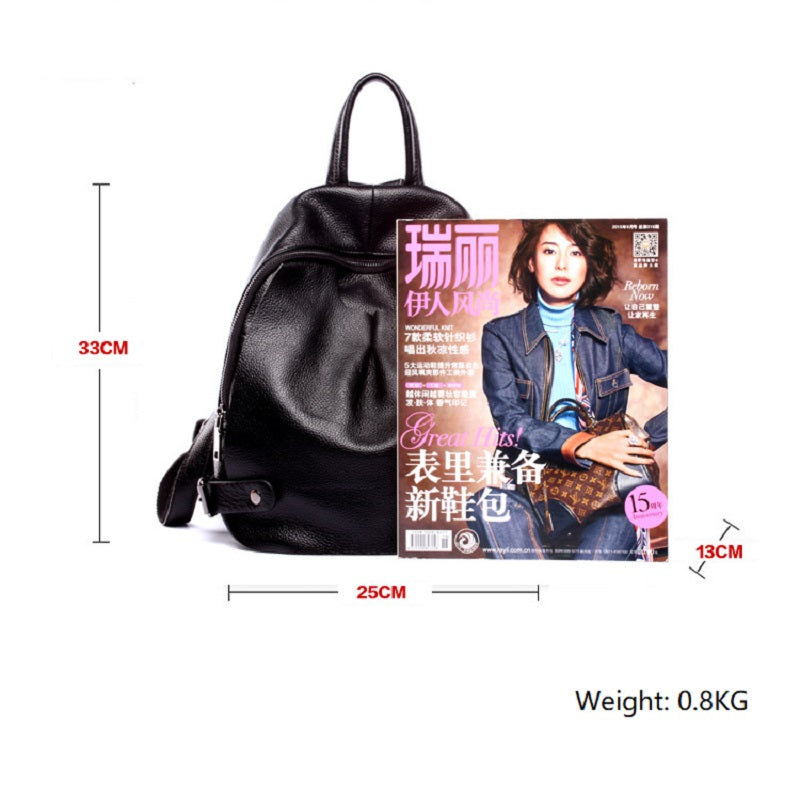 Fashion Black Genuine Leather Backpack