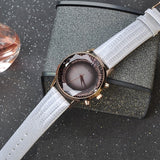 Large Dial Gray Leather Strap Women's Watch