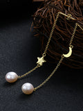 Star&Moon Pattern Pearl Earrings