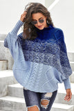 Sky Blue Ombre Thick Knit Poncho Style Sweater