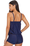 Blue Casual Romper Style One-piece Swimsuit