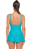 Blue Spaghetti Straps Frilled Skirted Swimsuit Maillot