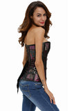 Leather Trim Lace Up Brocade Corset with Thong