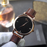 Rose Gold Frame Leather Strap Women's Watch