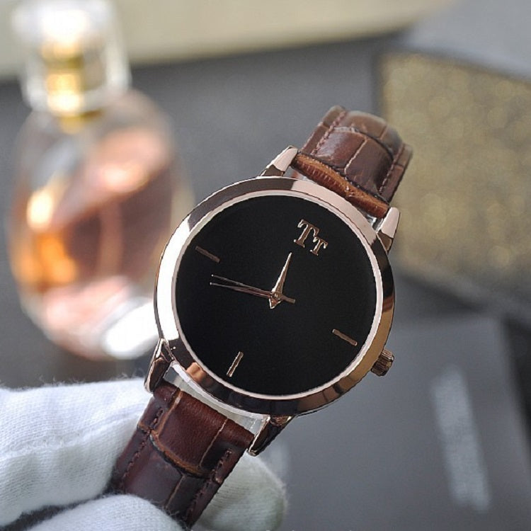 Simple Round Dial Leather Strap Women's Watch