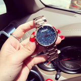 Women's Watch Blue starry embellished dial stainless steel strap elegant watch