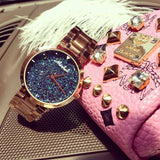 Women's Watch Blue starry embellished dial stainless steel strap elegant watch