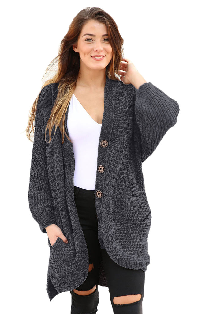 Charcoal Chenille Buttoned Sweater Cardigan