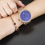Women's Watch purple starry dial with calendar stainless steel strap elegant watch