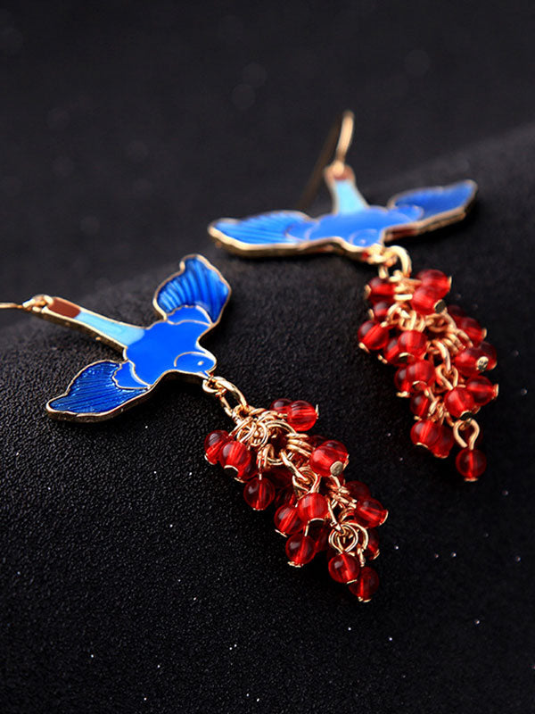 Blue Swallow Red Pendant Earrings