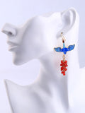 Blue Swallow Red Pendant Earrings