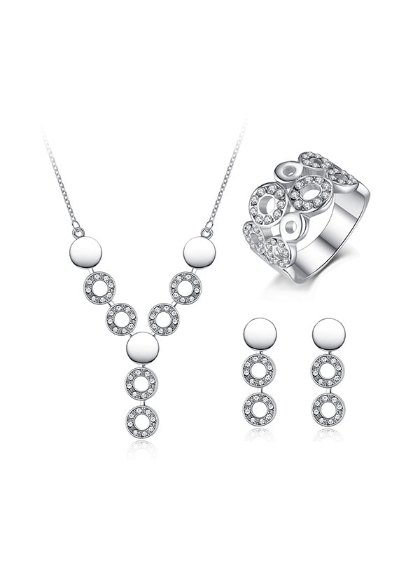 Happy Diamond Crystal Ring&Earrings&Necklace Set