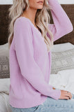 Purple Lace Collar V Neck Ribbed Sweater
