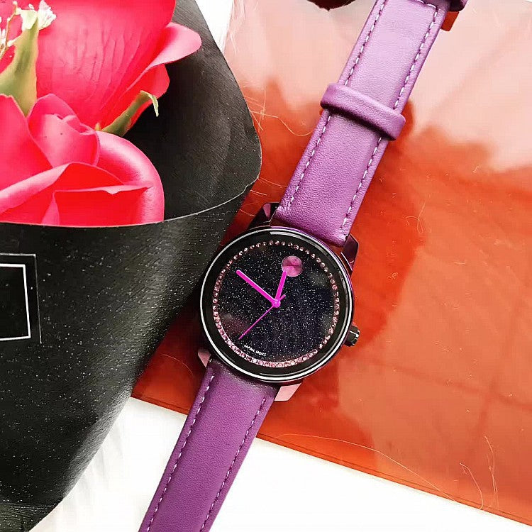 Purple Leather Strap Women's Watch