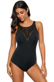 Black Embroidered Detail Mesh Bust Teddy Swimsuit