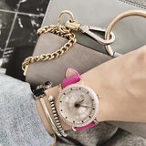 Rotatable Dial Leather Belt Women's Watch