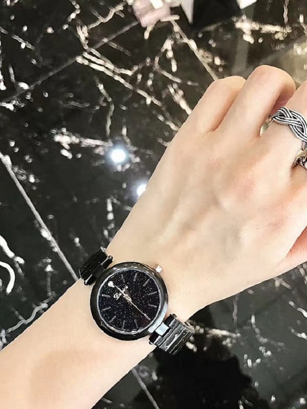 Elegant Starry Pattern Black Dial Women's Watch