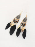 Vintage Rice Beads Tassel Feather Long Earrings
