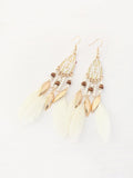 Vintage Rice Beads Tassel Feather Long Earrings
