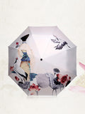 Ancient Lady with White Crane&Lotus Pattern Folding Umbrella