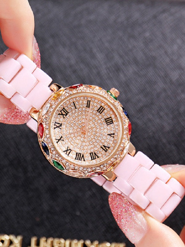 Colorful Diamond Ceramic Strap Women's Watch