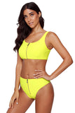 Yellow Zip Front 2pcs Bikini Sporty Swimsuit