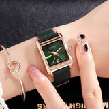 Square Pattern Leather Strap Women's Watch