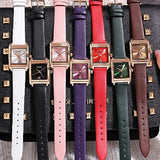 Square Pattern Leather Strap Women's Watch