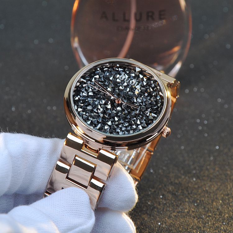 Women's Watch starry sky rhinestone rose gold starry embellishment dial stainless steel strap elegant watch