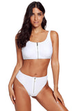White Zip Front 2pcs Bikini Sporty Swimsuit