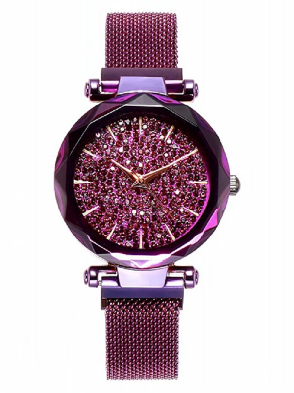 Womens' Watch Full of Star diamond purple large dial Milan strap fashion quartz watch