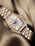Women's Watch diamond wine barrel pattern square dial stainless steel strap elegant watch