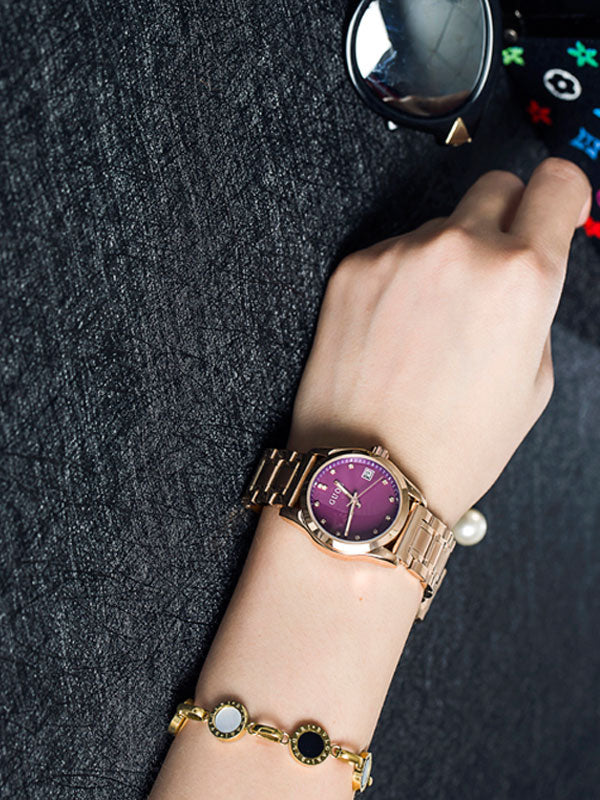 Women's  Wristwatch golden round dial Stainless Steel Strap simple watch