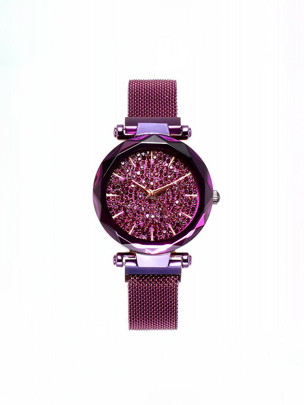 Womens' Watch Full of Star diamond purple large dial Milan strap fashion quartz watch