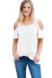 White Cold Shoulder High Low Top