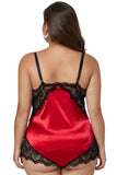 Red Lace Cups Silky Satin Plus Size Chemise