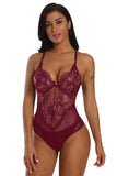 Burgundy Sheer Mesh Lace Cupped Teddy Lingerie