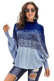 Sky Blue Ombre Thick Knit Poncho Style Sweater