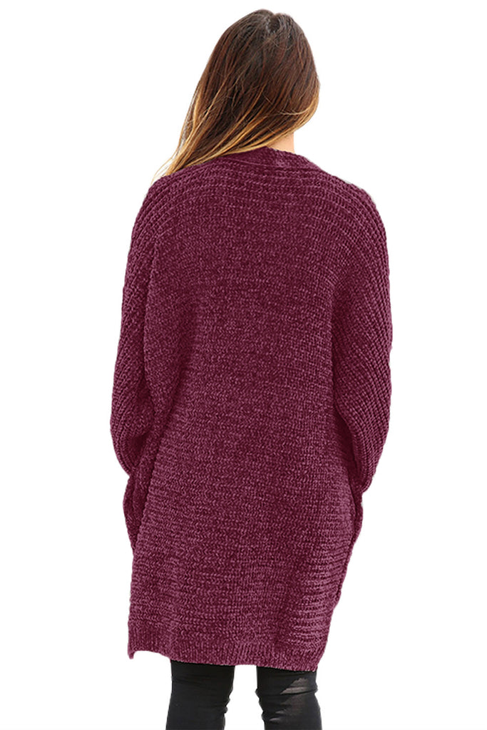 Burgundy Chenille Buttoned Sweater Cardigan
