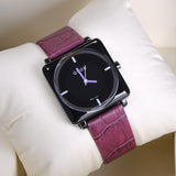 Women's Watch square black dial leather strap stylish watch
