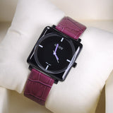 Women's Watch square black dial leather strap stylish watch