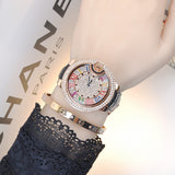Colorful Roman Numerals Leather Strap Women's Watch
