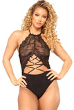 Black Lace Halter Strappy Cutout Teddy Lingerie